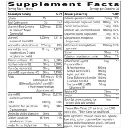 Supplement facts label with detailed nutritional information on a white background