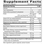 Supplement facts label with detailed nutritional information on a white background