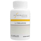 Supplement bottle labeled 'L-Theanine' by Integrative Therapeutics on a white background