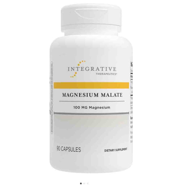 Supplement bottle labeled 'Magnesium Malate' by Integrative Therapeutics on a white background