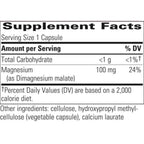 Supplement facts label with magnesium content per serving
