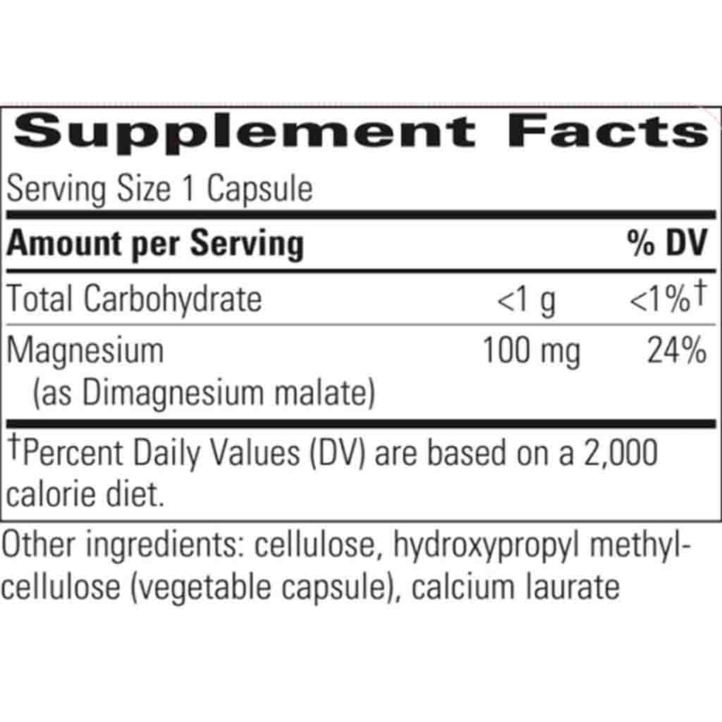 Supplement facts label with magnesium content per serving