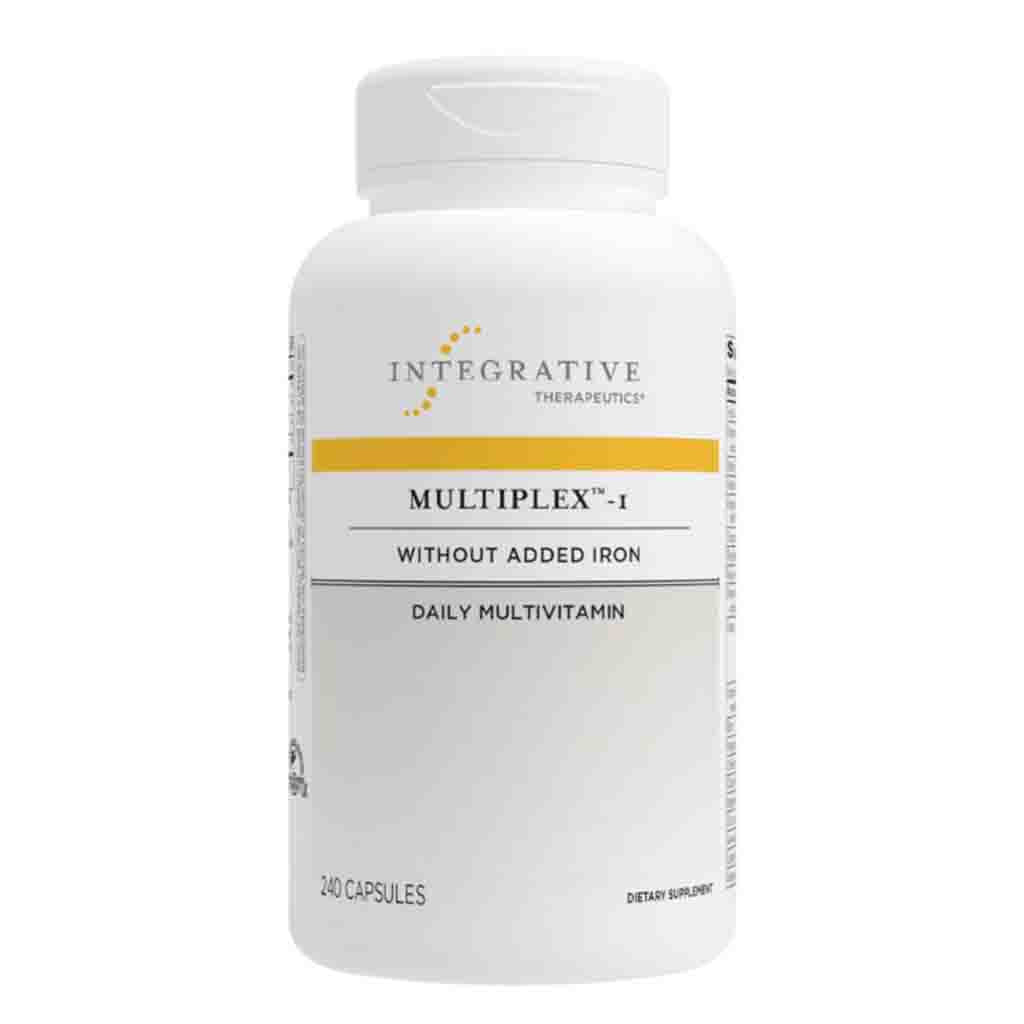 Integrative Therapeutics Multiplex-1 daily multivitamin bottle on a white background