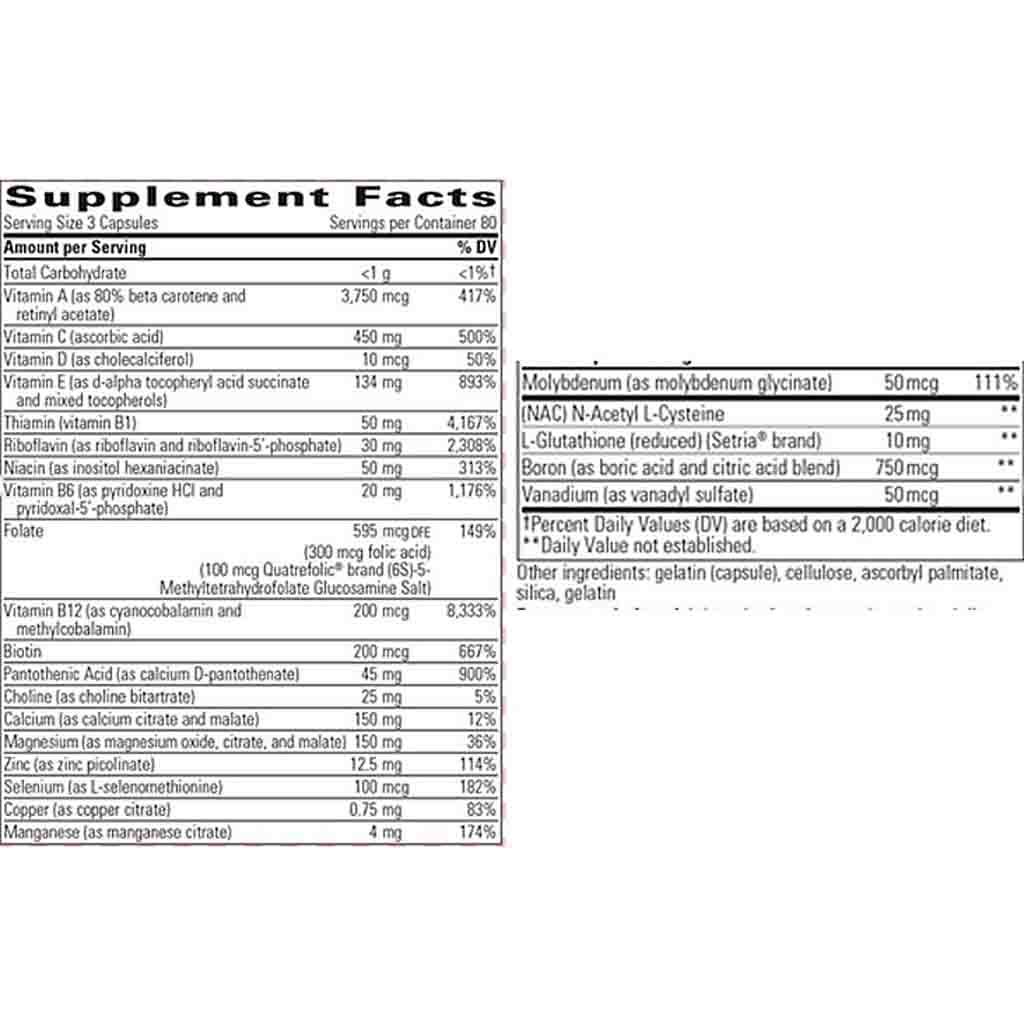 Supplement facts label with detailed nutritional information on a white background