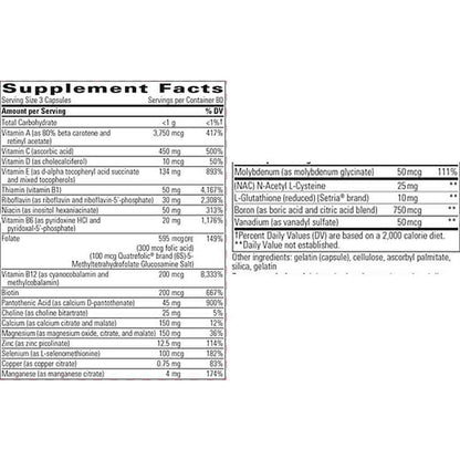 Supplement facts label with detailed nutritional information on a white background