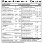 Supplement facts label with detailed nutritional information on a white background