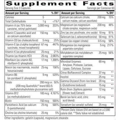 Supplement facts label with detailed nutritional information on a white background