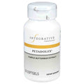 A white plastic bottle of Integrative Therapeutics Petadolex Purple Butterbur Extract dietary supplement, containing 60 softgels, shown on a plain white background.