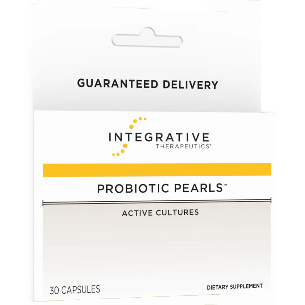 Packaging of Integrative Therapeutics Probiotic Pearls on a white background