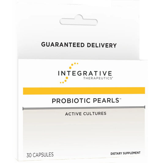 Packaging of Integrative Therapeutics Probiotic Pearls on a white background