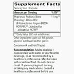 Supplement facts label for a probiotic product on a white background