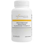 A white plastic bottle of Integrative Therapeutics Prothriver Wellness Flavonoid Complex dietary supplement, containing 120 capsules, on a solid white background.
