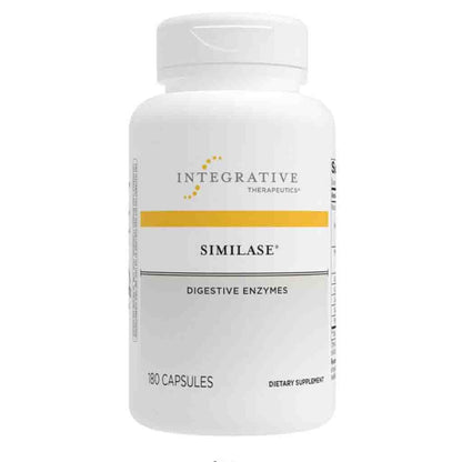 A white plastic bottle of Integrative Therapeutics Similase Digestive Enzymes, containing 180 capsules, shown against a plain white background.