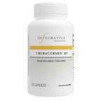 A white plastic bottle of Integrative Therapeutic TheraCuminR¹ HP dietary supplement with a yellow accent stripe on the label, containing 120 capsules.