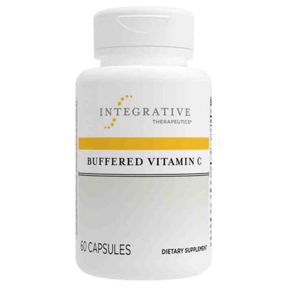 Supplement bottle labeled 'Buffered Vitamin C' by Integrative Therapeutics on a white background