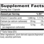 Supplement facts label with vitamin and mineral content per serving