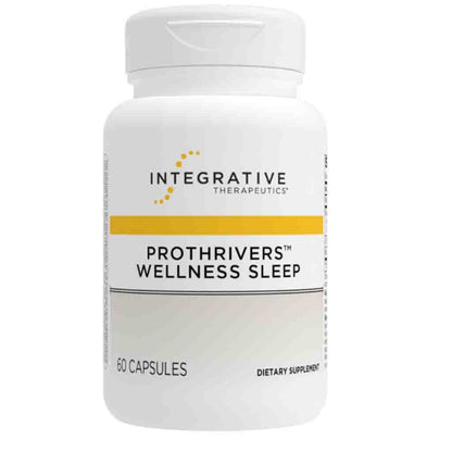 A white bottle of Integrative Therapeutics Prothriveris Wellness Sleep dietary supplement with a yellow accent stripe on the label, containing 60 capsules.