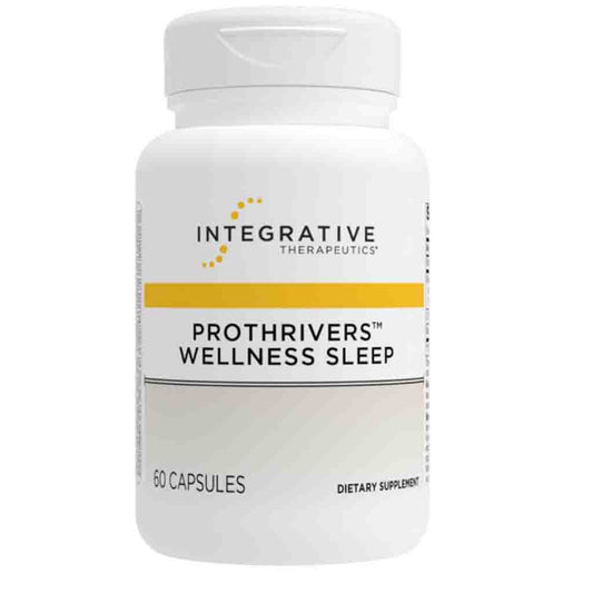 A white bottle of Integrative Therapeutics Prothriveris Wellness Sleep dietary supplement with a yellow accent stripe on the label, containing 60 capsules.