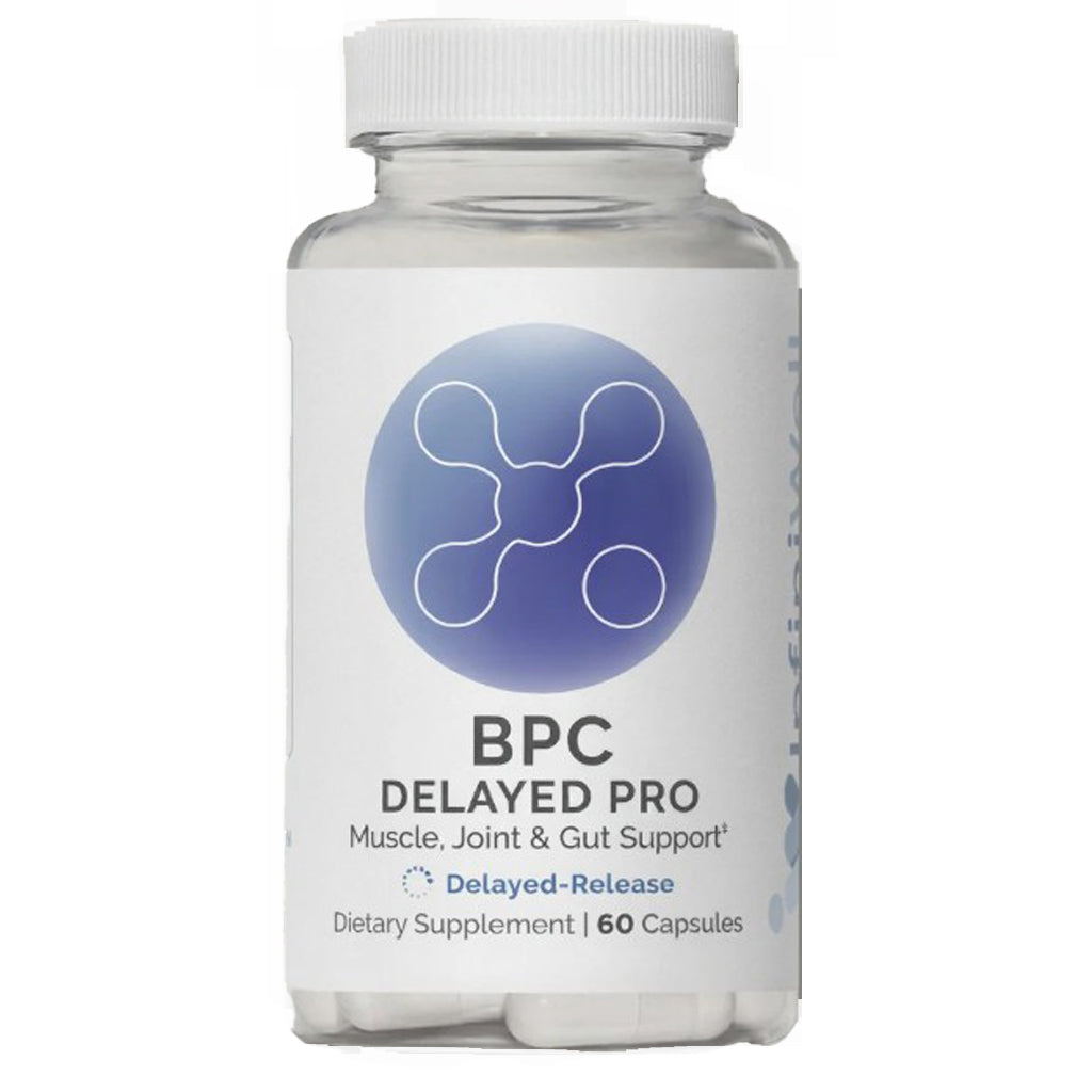 Supplement bottle labeled 'BPC Delayed Pro' on a white background