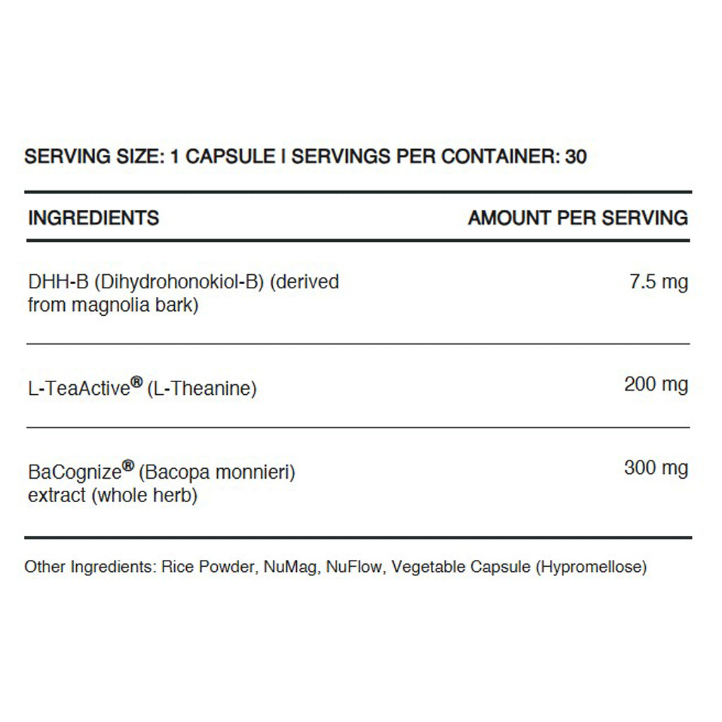 InfiniWell Calm mood booster, relaxation, ingredient label