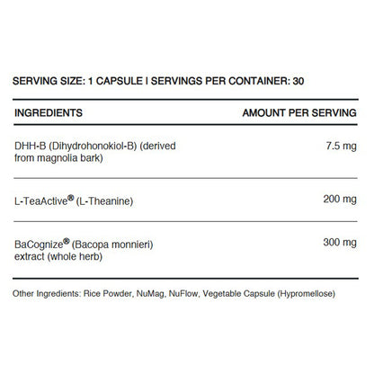 InfiniWell Calm mood booster, relaxation, ingredient label