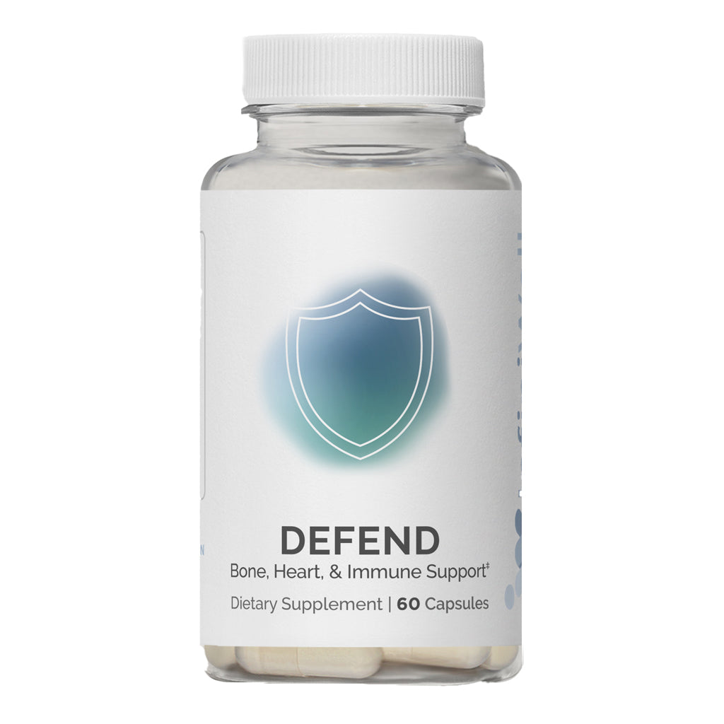 InfiniWell Defend immune support, heart and bone support, front label