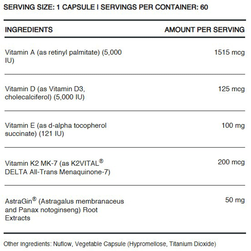 InfiniWell Defend heart and bone support, immune support, ingredient label