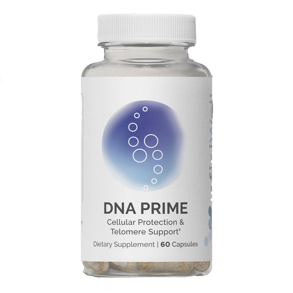 InfiniWell DNA PRIME supports telomere activity, dna repair, oxidative stress support, front label