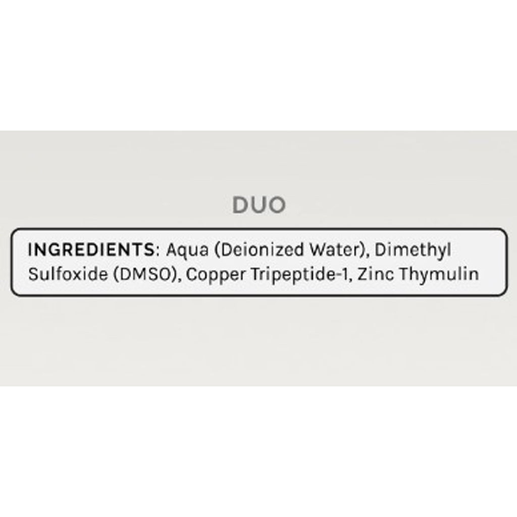 InfiniWell Duo supports healthy hair regrowth, ingredient label, follicular proliferation, nourish hair follicles, strengthen hair, front label