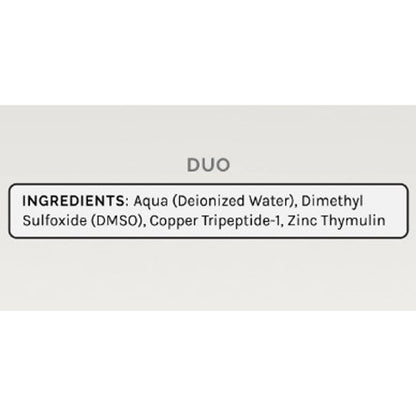 InfiniWell Duo supports healthy hair regrowth, ingredient label, follicular proliferation, nourish hair follicles, strengthen hair, front label