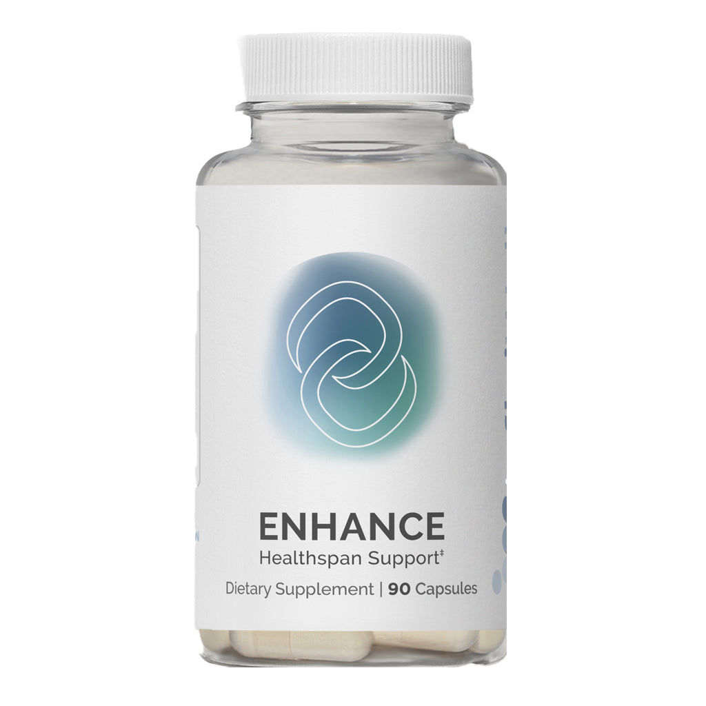 InfiniWell ENHANCE supports mitochondrial health, stamina, energy, endurance, cellular renewal, front label