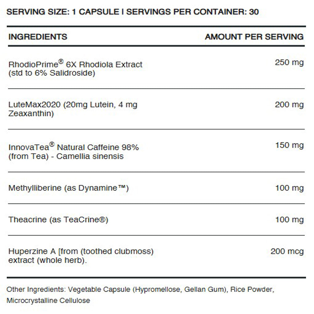 InfiniWell Focus, ingredient label, nootropic, mental acuity, memory, brain support