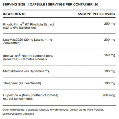 InfiniWell Focus, ingredient label, nootropic, mental acuity, memory, brain support