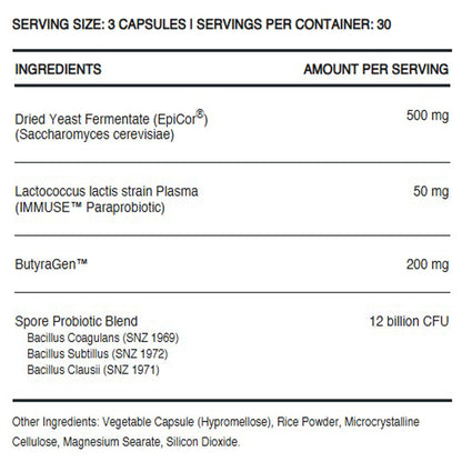 InfiniWell GI Prime ingredient label, pre/pro/post biotics, immune and gut support, overall digestive support