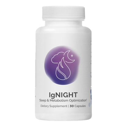 InfiniWell IgNIGHT for deep REM sleep, restorative sleep support, encourage calorie burn, promote leaner body composition, front label