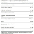 InfiniWell Methylated B-Complex supports the nervous system, ingredient label, immune and adrenal health