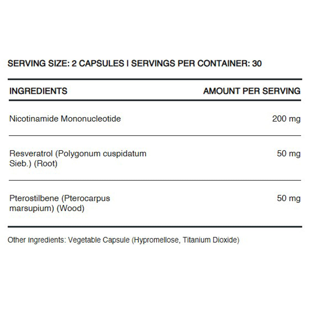 InfiniWell NMN, ingredient label, supports healthy aging, cellular function, promote metabolic health, cognitive function