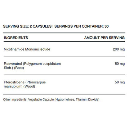 InfiniWell NMN, ingredient label, supports healthy aging, cellular function, promote metabolic health, cognitive function