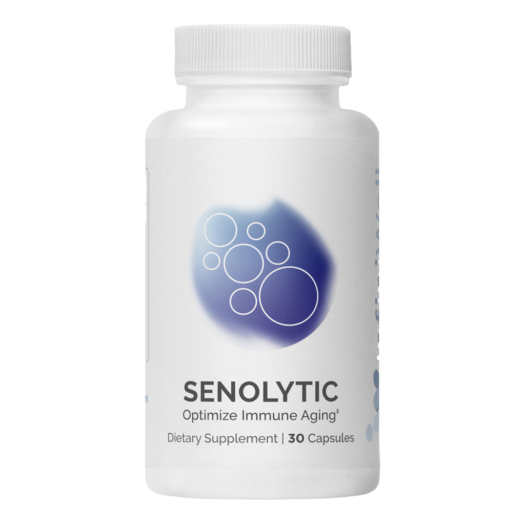 InfiniWell Senolytic supports healthy longevity, healthy aging, maintain healthy senescent cells, front label