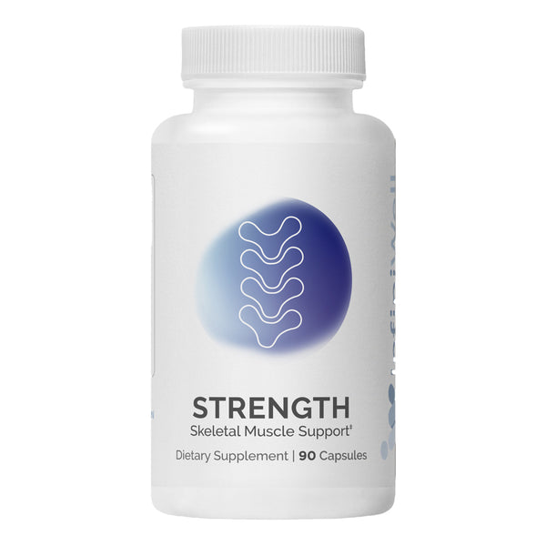 InfiniWell Strength for muscle support, strength of muscles, enhance blood flow, muscle recovery, front label