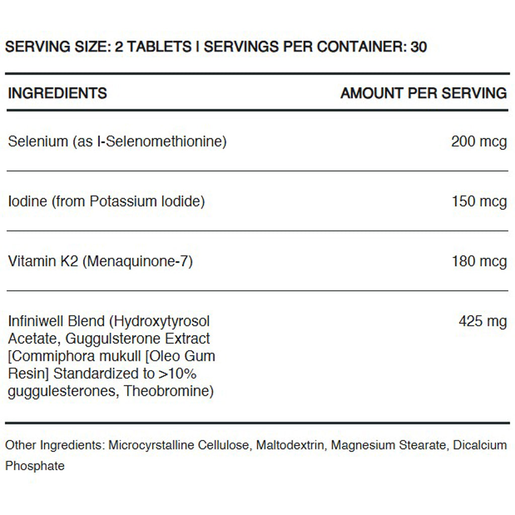 InfiniWell Thyroid support, ingredient label, t3 and t4 conversion, healthy inflammation response