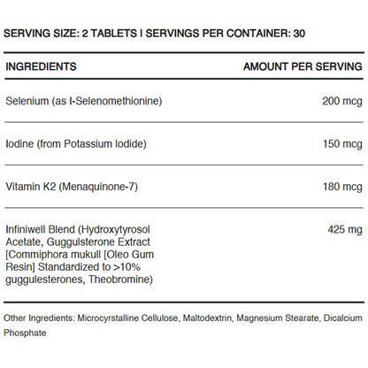 InfiniWell Thyroid support, ingredient label, t3 and t4 conversion, healthy inflammation response