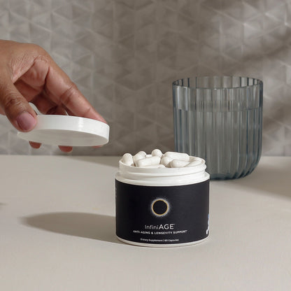 InfiniWell InfiniAGE brain and cognitive function, product label, anti-aging support, antioxidant