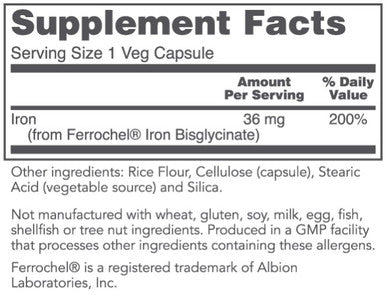 Protocol for Life Balance High Potency Ferrochel Iron 36mg 90vc