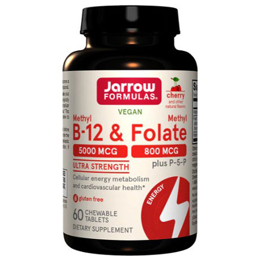 Jarrow Formulas Methyl B-12 & Folate supplement bottle on a white background