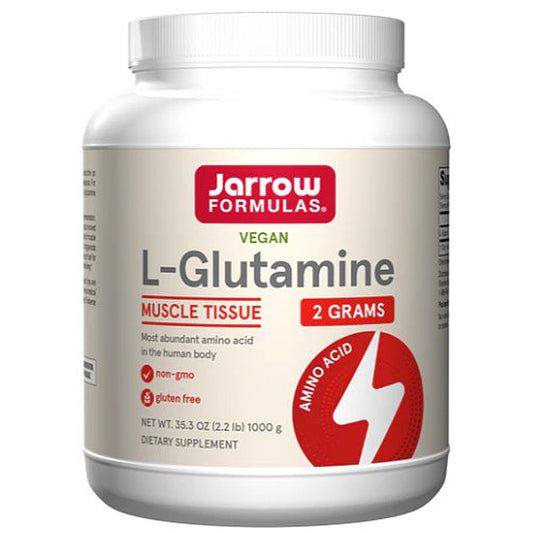 Jarrow Formulas L-Glutamine supplement container on a white background