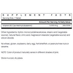 Supplement facts label for a vitamin B12 supplement on a white background