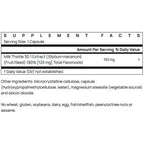 Supplement facts label for a Milk Thistle supplement on a white background