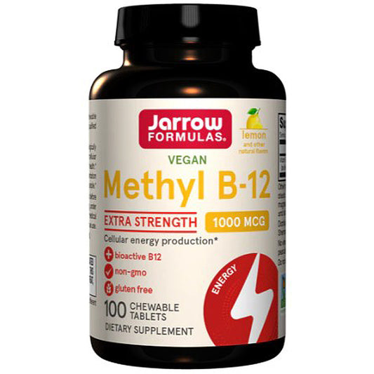 Jarrow Formulas Vegan Methyl B-12 supplement bottle on a white background