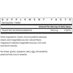 Supplement facts label for a Vitamin B12 supplement on a white background